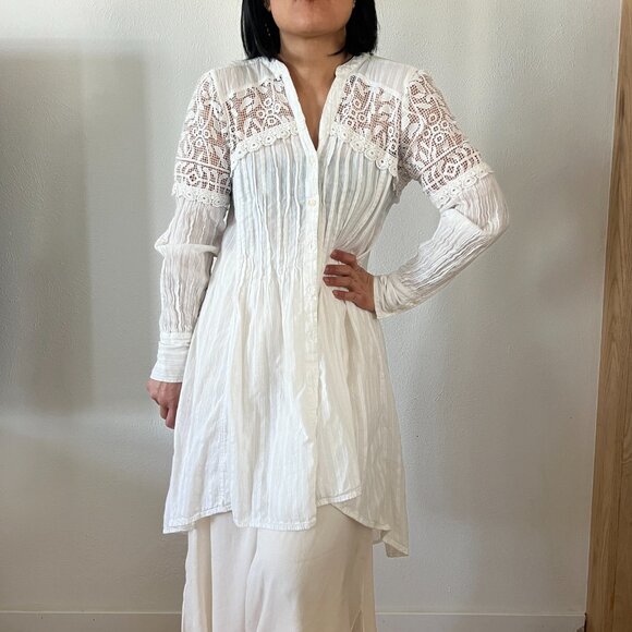 Anthropologie Lucille Featherbone Tunic white embroidered boho long sleeve small - Picture 7 of 10